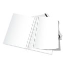 Notizbuch DIN A4 hoch, Umschlag: Hardcover 4/0-farbig, Inhalt: 128 blanko Inhaltsseiten inkl. Abrissperforation (1 cm vom Bund)
